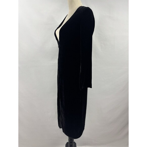 For Love & Lemons Colette Velvet Dress Black XS Wrap Midi Long Sleeve V-neck - Picture 3 of 13
